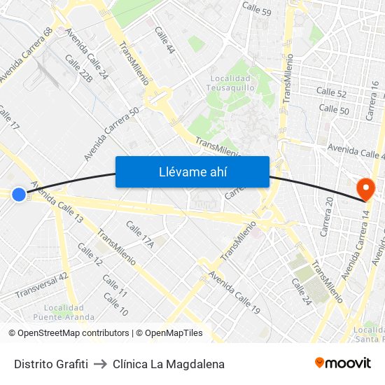 Distrito Grafiti to Clínica La Magdalena map