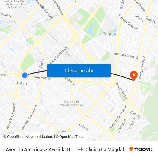 Avenida Américas - Avenida Boyacá to Clínica La Magdalena map