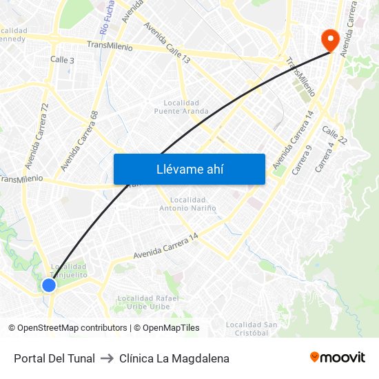 Portal Del Tunal to Clínica La Magdalena map