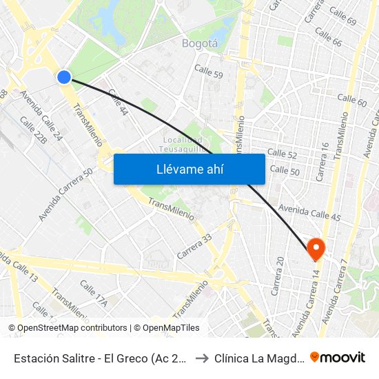 Estación Salitre - El Greco (Ac 26 - Ak 68) to Clínica La Magdalena map