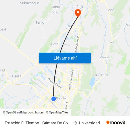 Estación El Tiempo - Cámara De Comercio De Bogotá (Ac 26 - Kr 68b Bis) to Universidad Manuela Beltran map