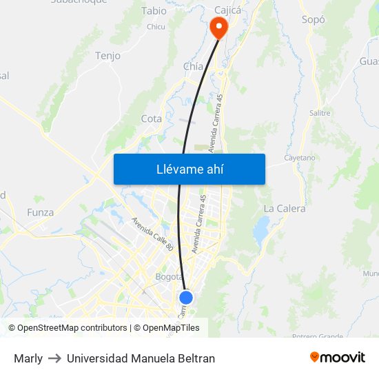 Marly to Universidad Manuela Beltran map