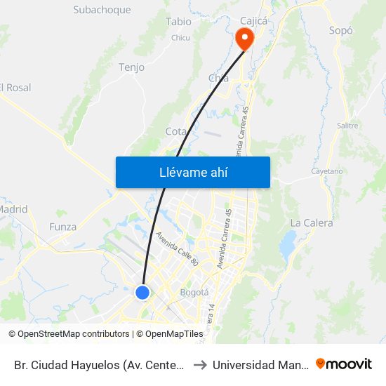 Br. Ciudad Hayuelos (Av. Centenario - Av. C. De Cali) to Universidad Manuela Beltran map