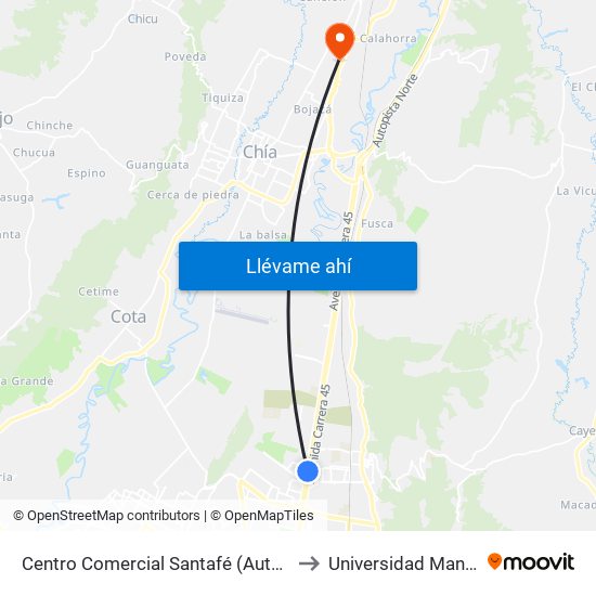 Centro Comercial Santafé (Auto Norte - Cl 187) (B) to Universidad Manuela Beltran map