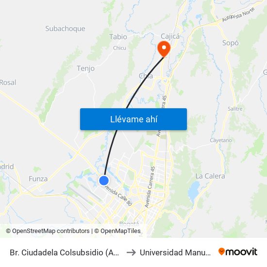 Br. Ciudadela Colsubsidio (Ac 80 - Kr 112a) to Universidad Manuela Beltran map