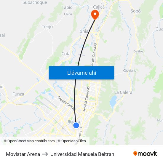 Movistar Arena to Universidad Manuela Beltran map