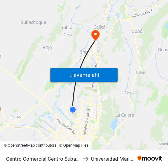 Centro Comercial Centro Suba (Av. Suba - Kr 91) to Universidad Manuela Beltran map