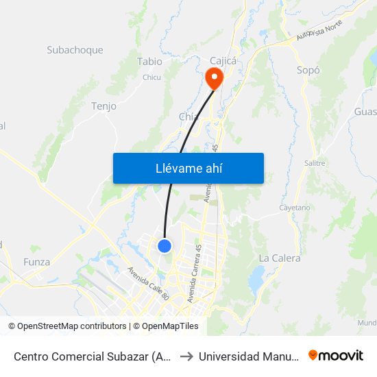 Centro Comercial Subazar (Av. Suba - Kr 91) to Universidad Manuela Beltran map