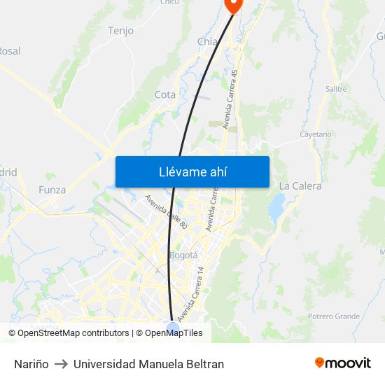 Nariño to Universidad Manuela Beltran map