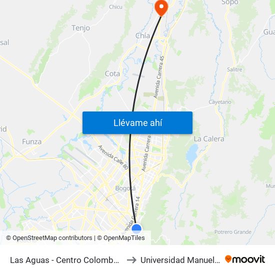Las Aguas - Centro Colombo Americano to Universidad Manuela Beltran map