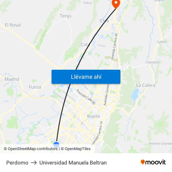 Perdomo to Universidad Manuela Beltran map