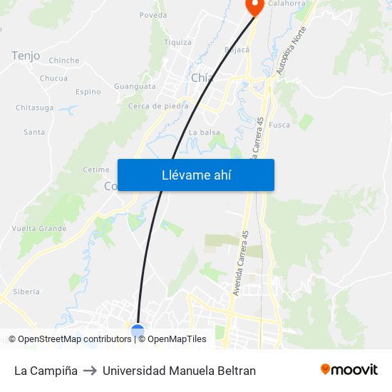 La Campiña to Universidad Manuela Beltran map