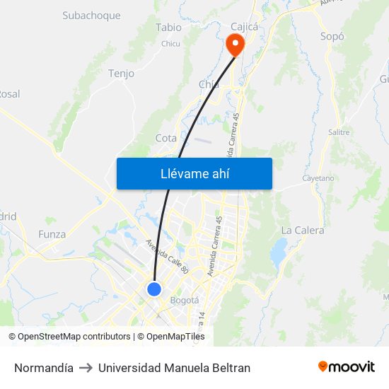 Normandía to Universidad Manuela Beltran map
