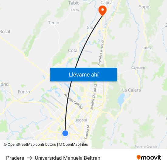 Pradera to Universidad Manuela Beltran map