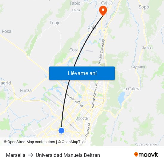 Marsella to Universidad Manuela Beltran map