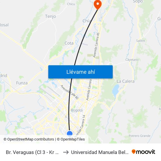 Br. Veraguas (Cl 3 - Kr 29a) to Universidad Manuela Beltran map