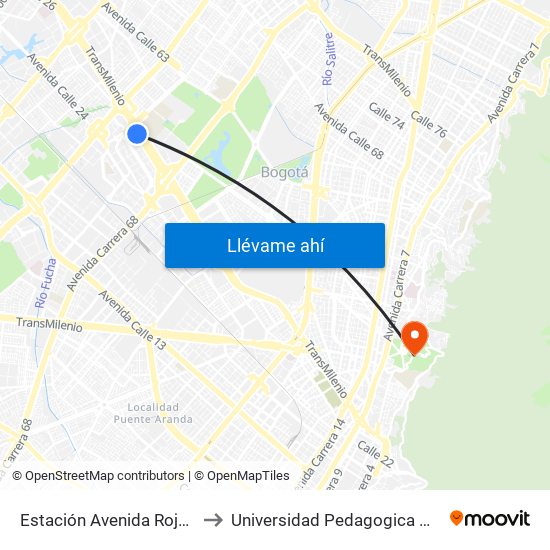 Estación Avenida Rojas (Ac 26 - Kr 69d Bis) (B) to Universidad Pedagogica Nacional Sede Parque Nacional map