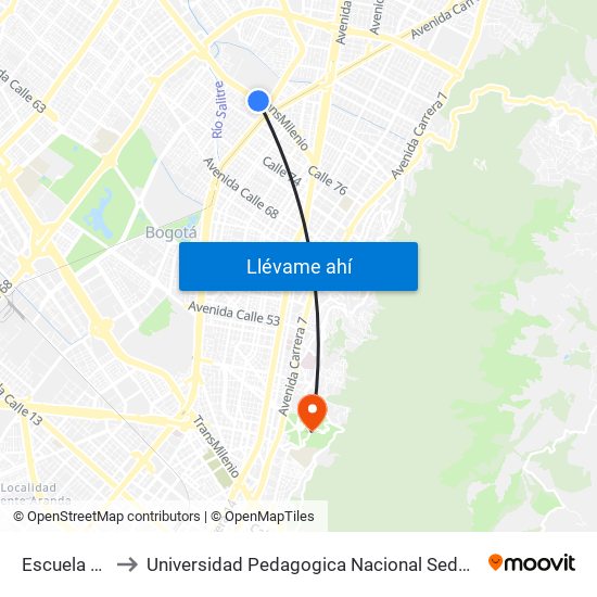 Escuela Militar to Universidad Pedagogica Nacional Sede Parque Nacional map