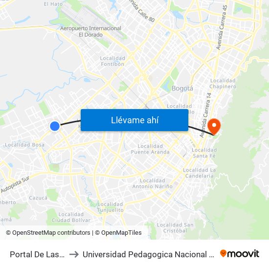 Portal De Las Américas to Universidad Pedagogica Nacional Sede Parque Nacional map