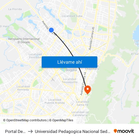 Portal De La 80 to Universidad Pedagogica Nacional Sede Parque Nacional map