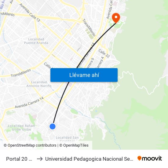 Portal 20 De Julio to Universidad Pedagogica Nacional Sede Parque Nacional map