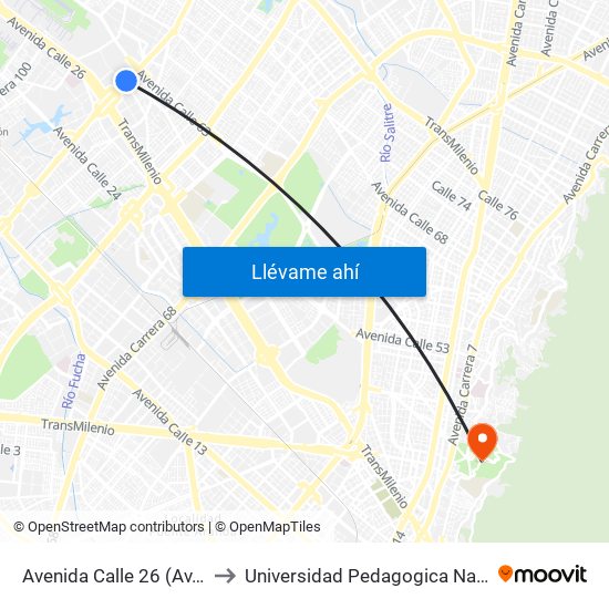 Avenida Calle 26 (Av. C. De Cali - Cl 51) (A) to Universidad Pedagogica Nacional Sede Parque Nacional map