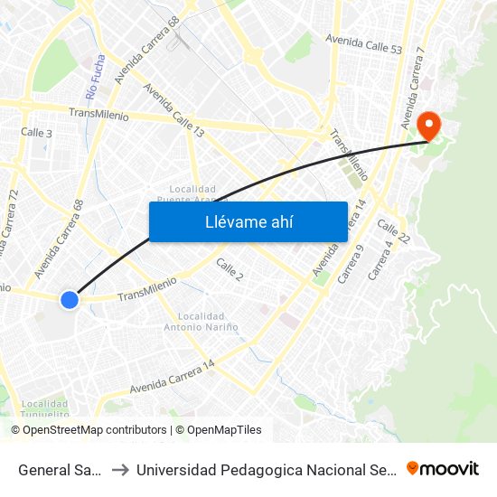 General Santander to Universidad Pedagogica Nacional Sede Parque Nacional map