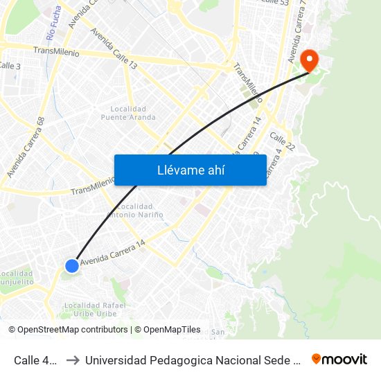 Calle 40 Sur to Universidad Pedagogica Nacional Sede Parque Nacional map