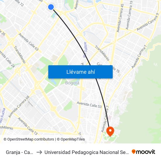 Granja - Carrera 77 to Universidad Pedagogica Nacional Sede Parque Nacional map