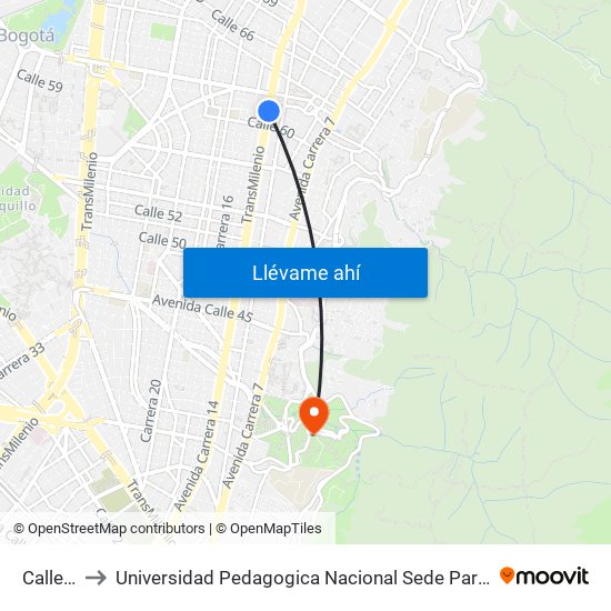 Calle 63 to Universidad Pedagogica Nacional Sede Parque Nacional map