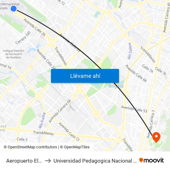 Aeropuerto Eldorado (B) to Universidad Pedagogica Nacional Sede Parque Nacional map