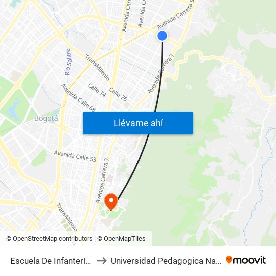 Escuela De Infantería (Ac 100 - Kr 11a) (B) to Universidad Pedagogica Nacional Sede Parque Nacional map