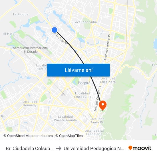 Br. Ciudadela Colsubsidio (Ac 80 - Kr 112a) to Universidad Pedagogica Nacional Sede Parque Nacional map