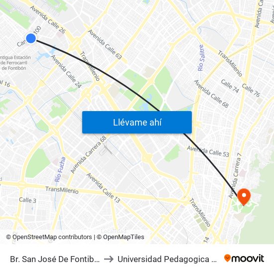 Br. San José De Fontibón (Kr 100 - Av. Esperanza) to Universidad Pedagogica Nacional Sede Parque Nacional map