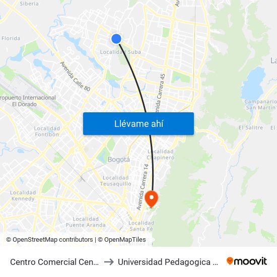 Centro Comercial Centro Suba (Av. Suba - Kr 91) to Universidad Pedagogica Nacional Sede Parque Nacional map