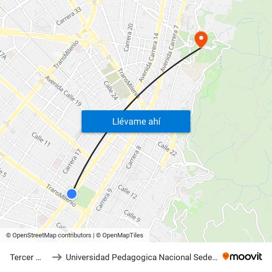 Tercer Milenio to Universidad Pedagogica Nacional Sede Parque Nacional map