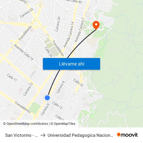 San Victorino - Neos Centro to Universidad Pedagogica Nacional Sede Parque Nacional map