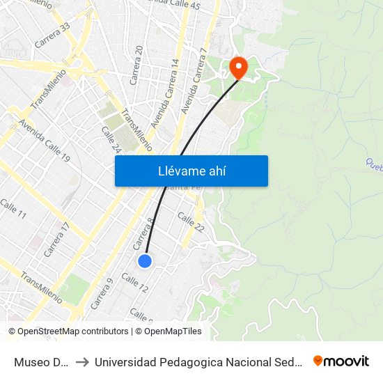 Museo Del Oro to Universidad Pedagogica Nacional Sede Parque Nacional map