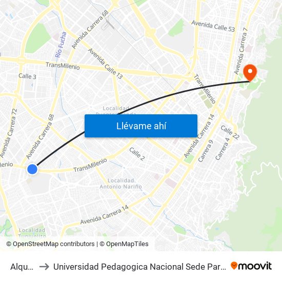 Alquería to Universidad Pedagogica Nacional Sede Parque Nacional map