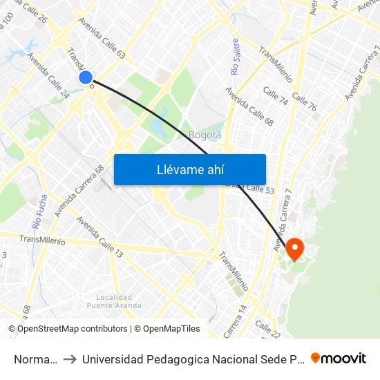 Normandía to Universidad Pedagogica Nacional Sede Parque Nacional map