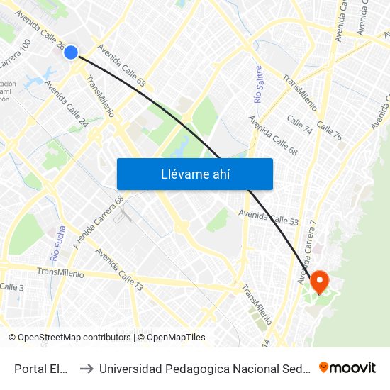 Portal Eldorado to Universidad Pedagogica Nacional Sede Parque Nacional map