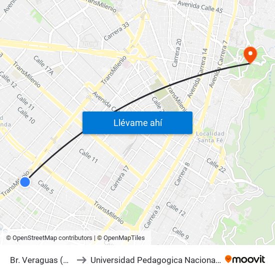 Br. Veraguas (Cl 3 - Kr 29a) to Universidad Pedagogica Nacional Sede Parque Nacional map