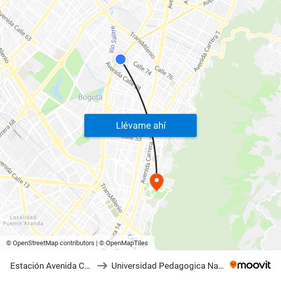 Estación Avenida Chile (Av. NQS - Cl 71c) to Universidad Pedagogica Nacional Sede Parque Nacional map