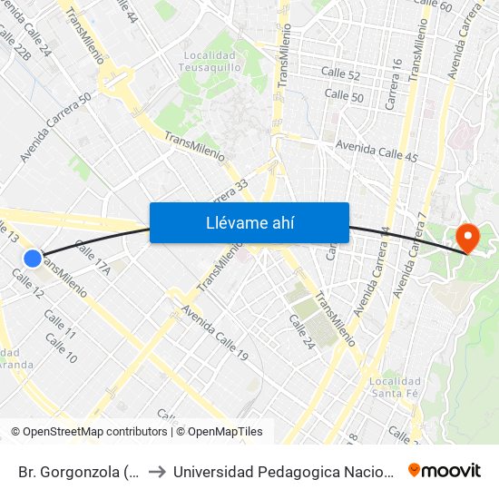 Br. Gorgonzola (Kr 43 - Cl 12b) to Universidad Pedagogica Nacional Sede Parque Nacional map