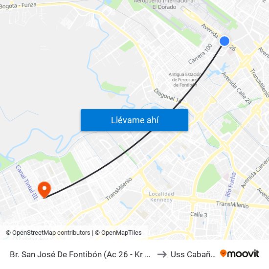 Br. San José De Fontibón (Ac 26 - Kr 96a) to Uss Cabañas map