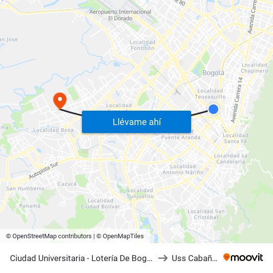 Ciudad Universitaria - Lotería De Bogotá to Uss Cabañas map