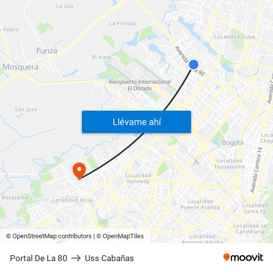 Portal De La 80 to Uss Cabañas map