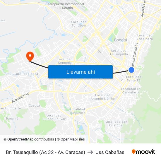 Br. Teusaquillo (Ac 32 - Av. Caracas) to Uss Cabañas map