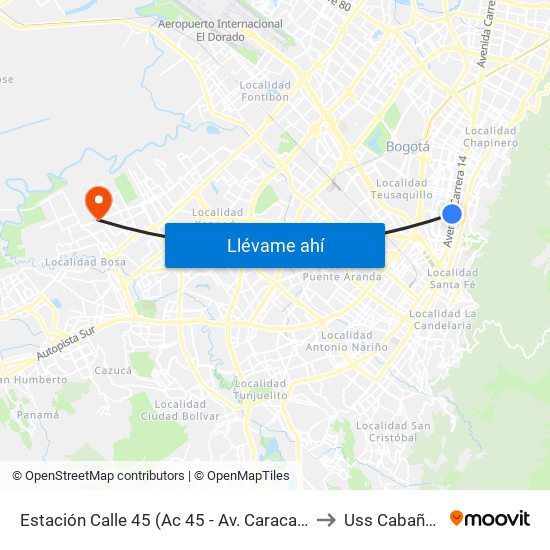 Estación Calle 45 (Ac 45 - Av. Caracas) to Uss Cabañas map