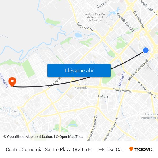 Centro Comercial Salitre Plaza (Av. La Esperanza - Kr 68b) to Uss Cabañas map